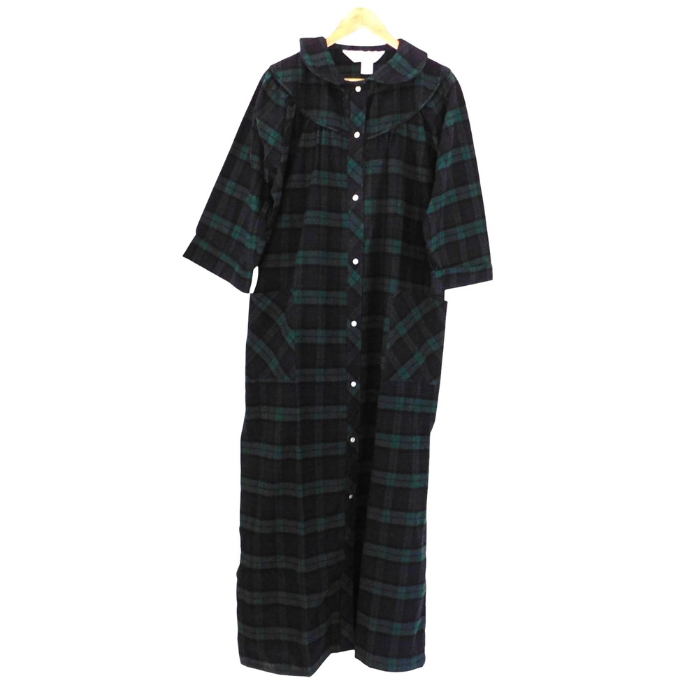 Portuguese Cotton Flannel Blackwatch Plaid Robe 3/4 Sleeves Size Large